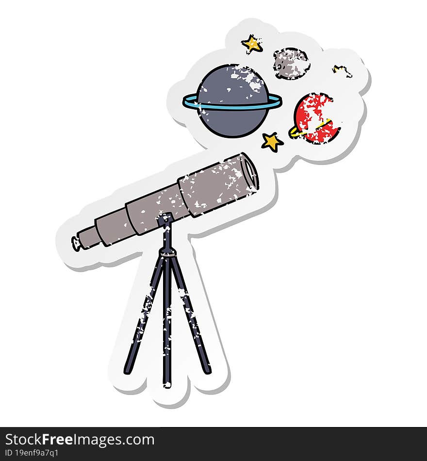 distressed sticker of a cartoon telescope