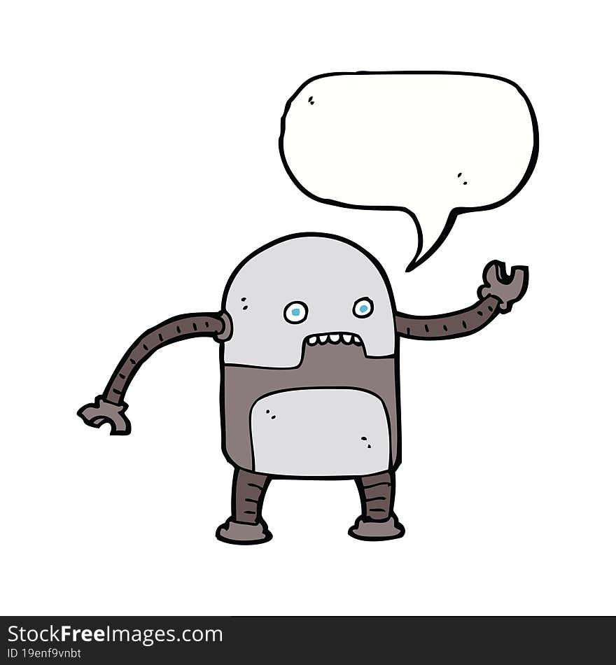 funny cartoon robot with speech bubble