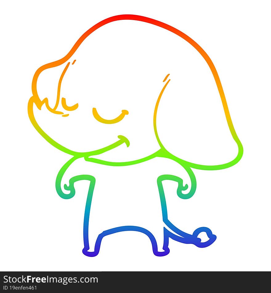 rainbow gradient line drawing cartoon smiling elephant