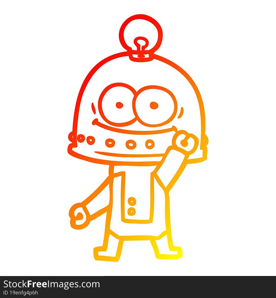 warm gradient line drawing of a happy carton robot with light bulb