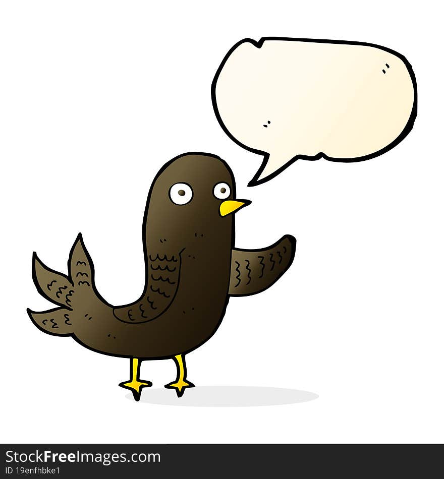 cartoon waving bird  with speech bubble