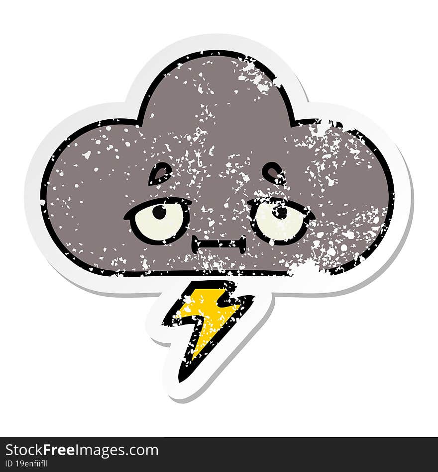 distressed sticker of a cute cartoon storm cloud