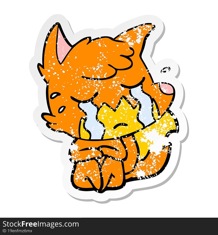 distressed sticker of a crying fox cartoon