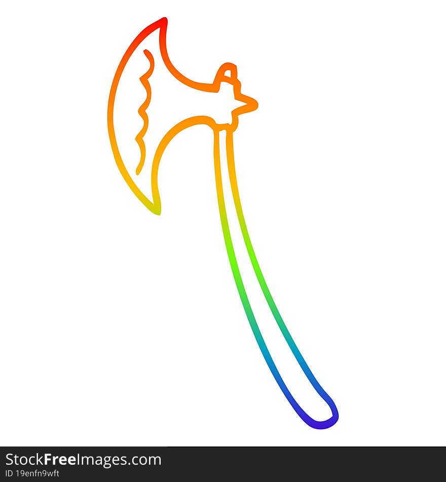 rainbow gradient line drawing of a cartoon medieval axe