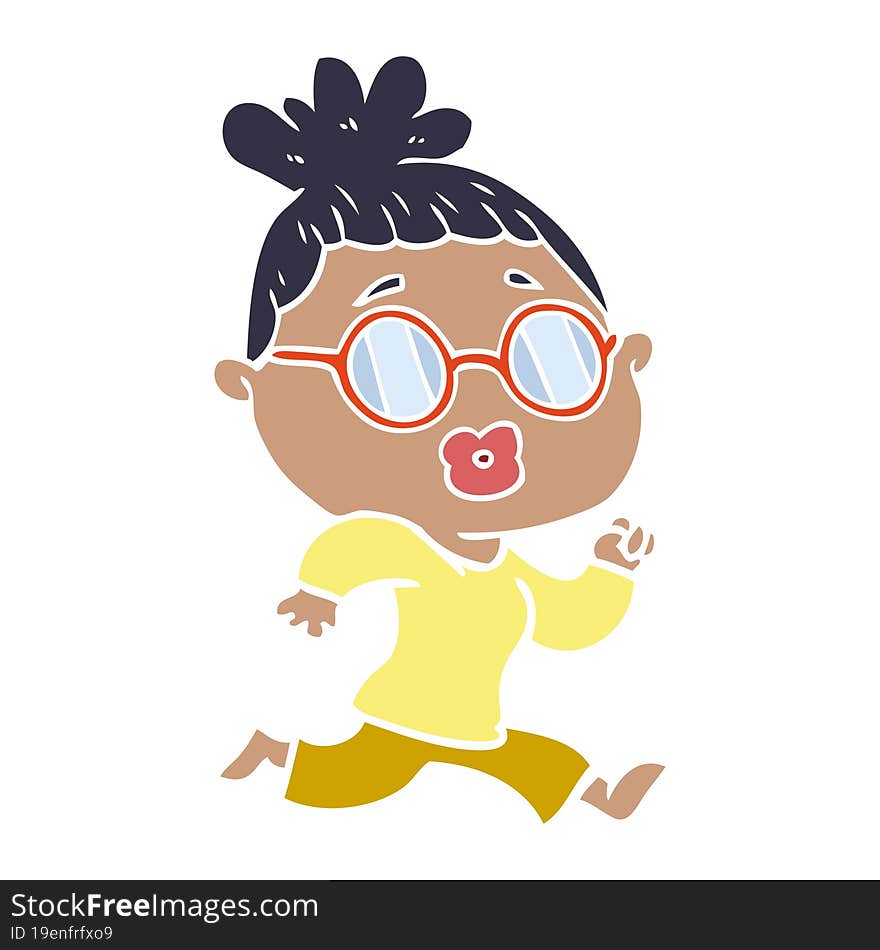 flat color style cartoon woman wearing spectacles