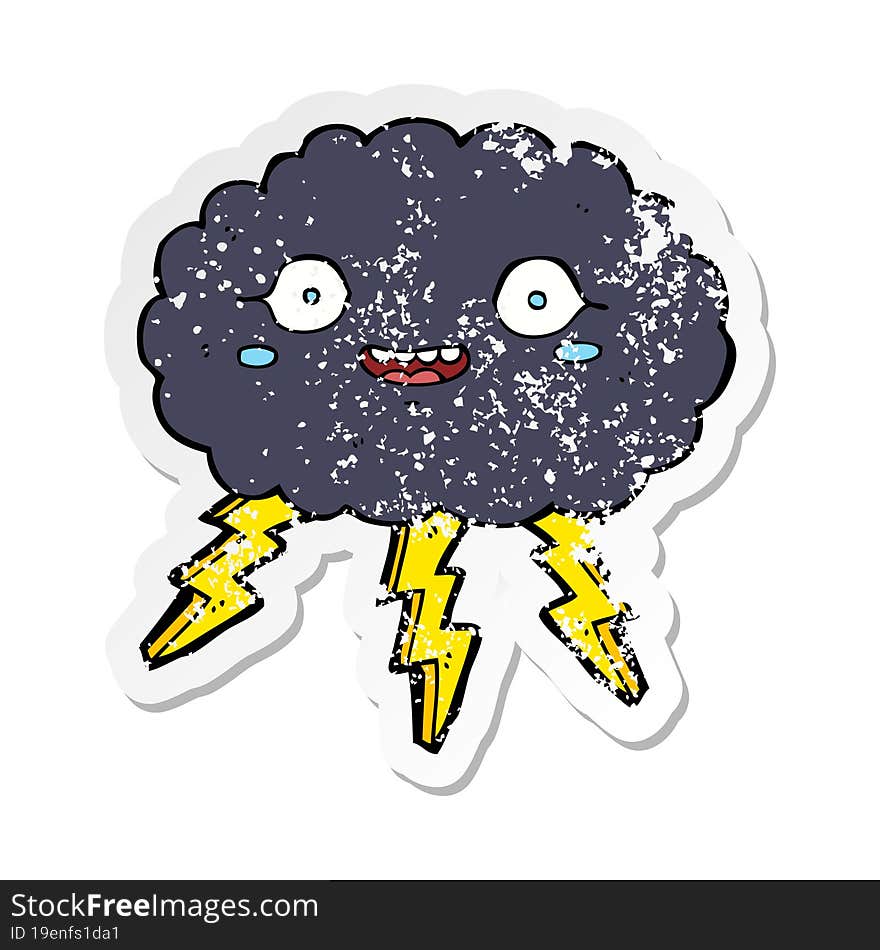 retro distressed sticker of a happy cartoon rain cloud