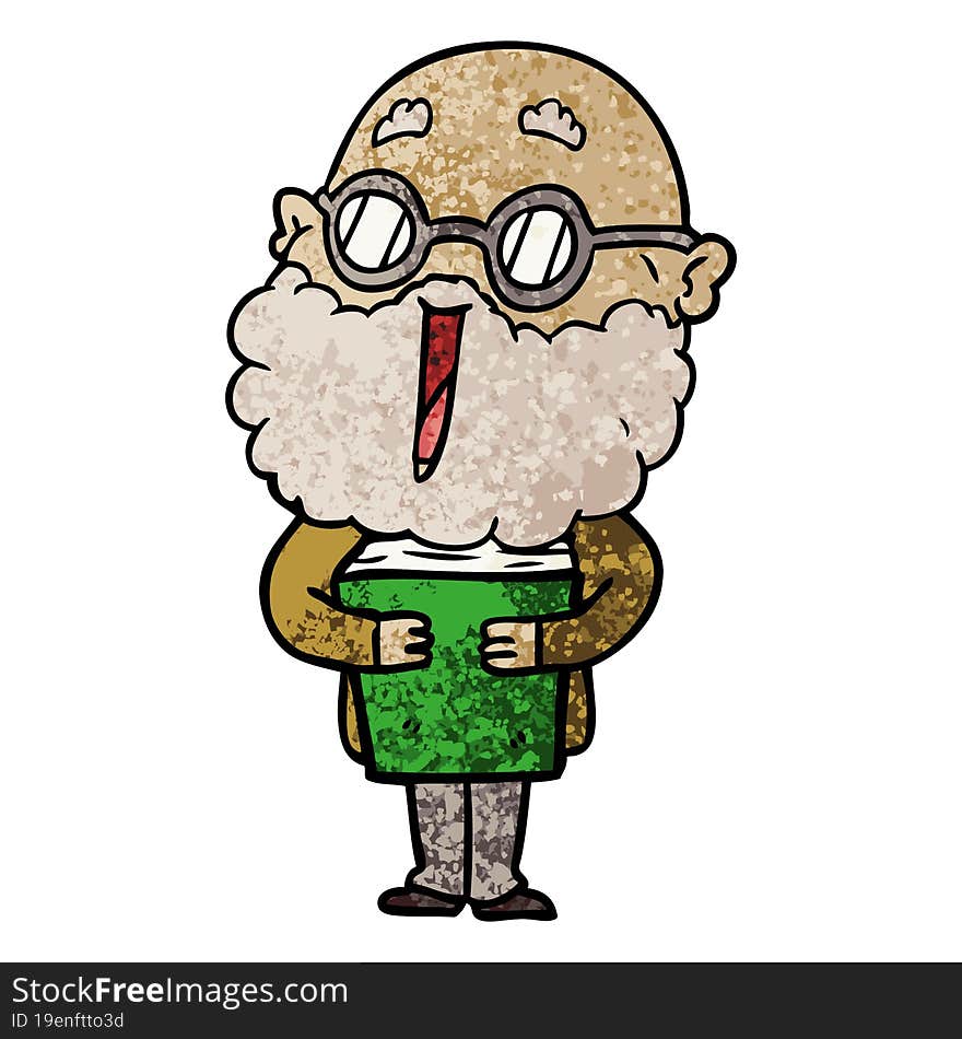 cartoon joyful man with beard and book. cartoon joyful man with beard and book