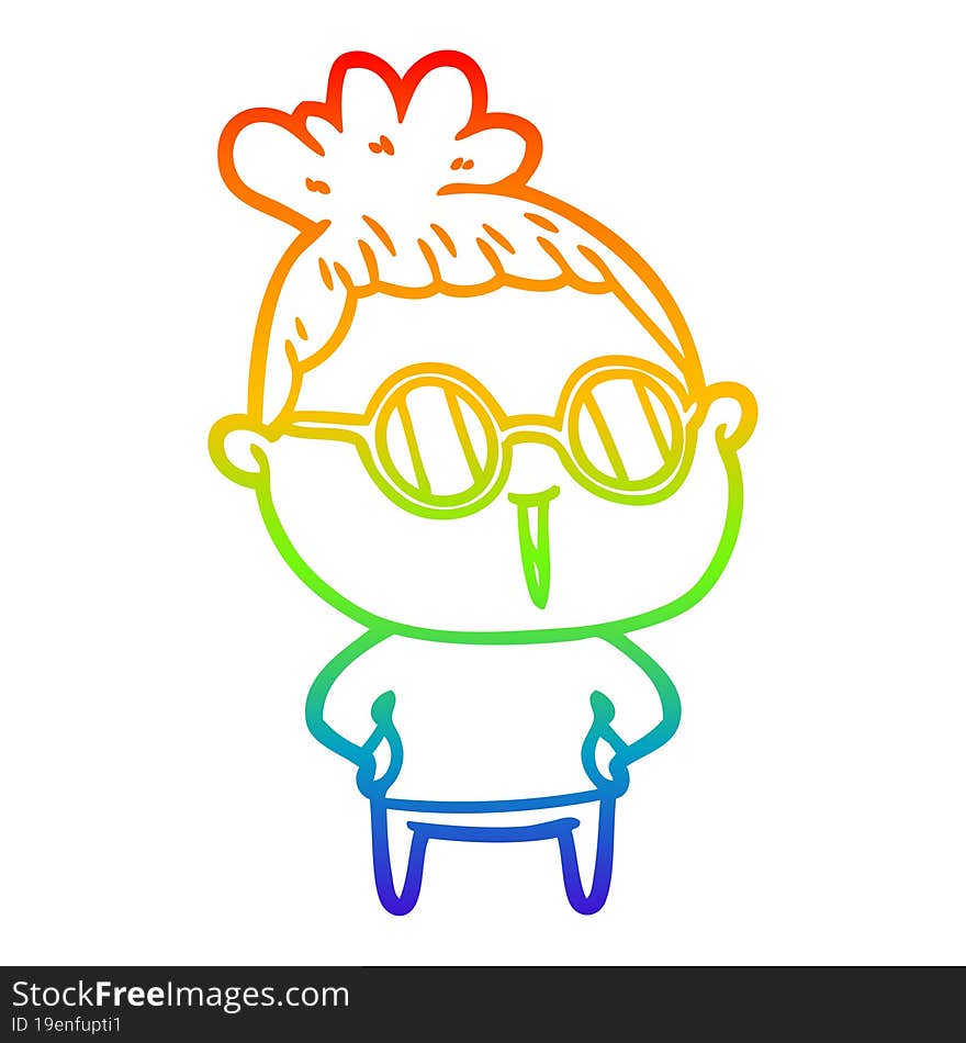 rainbow gradient line drawing cartoon woman wearing spectacles