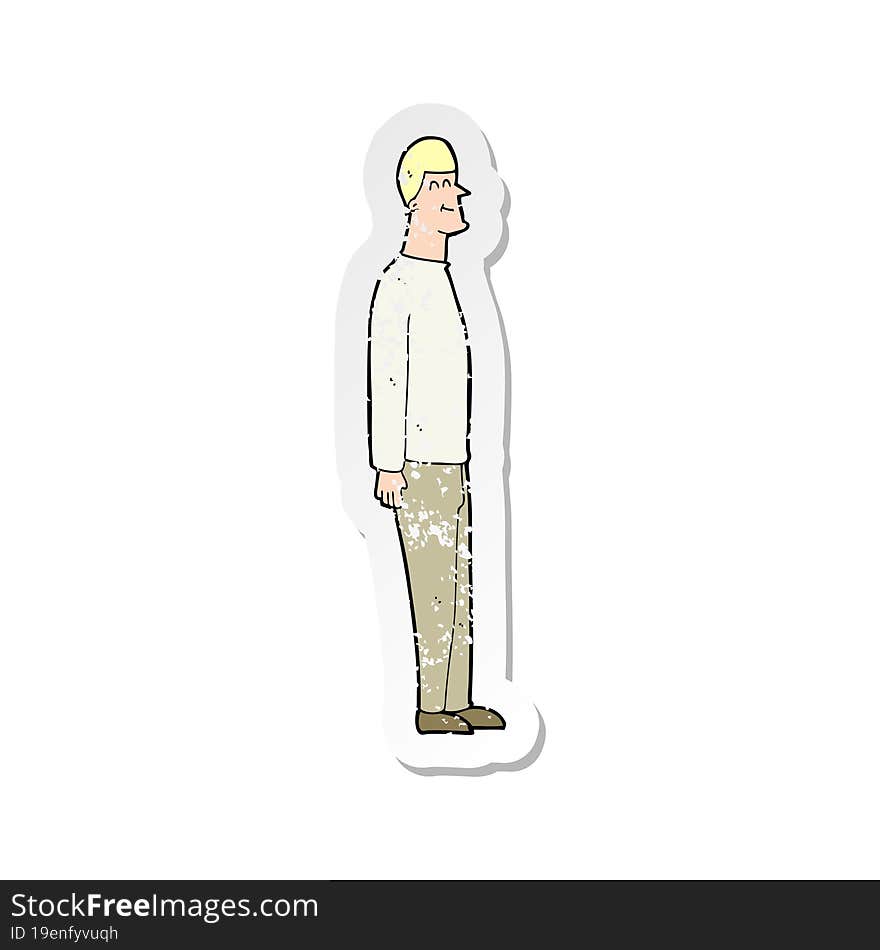 retro distressed sticker of a cartoon tall man