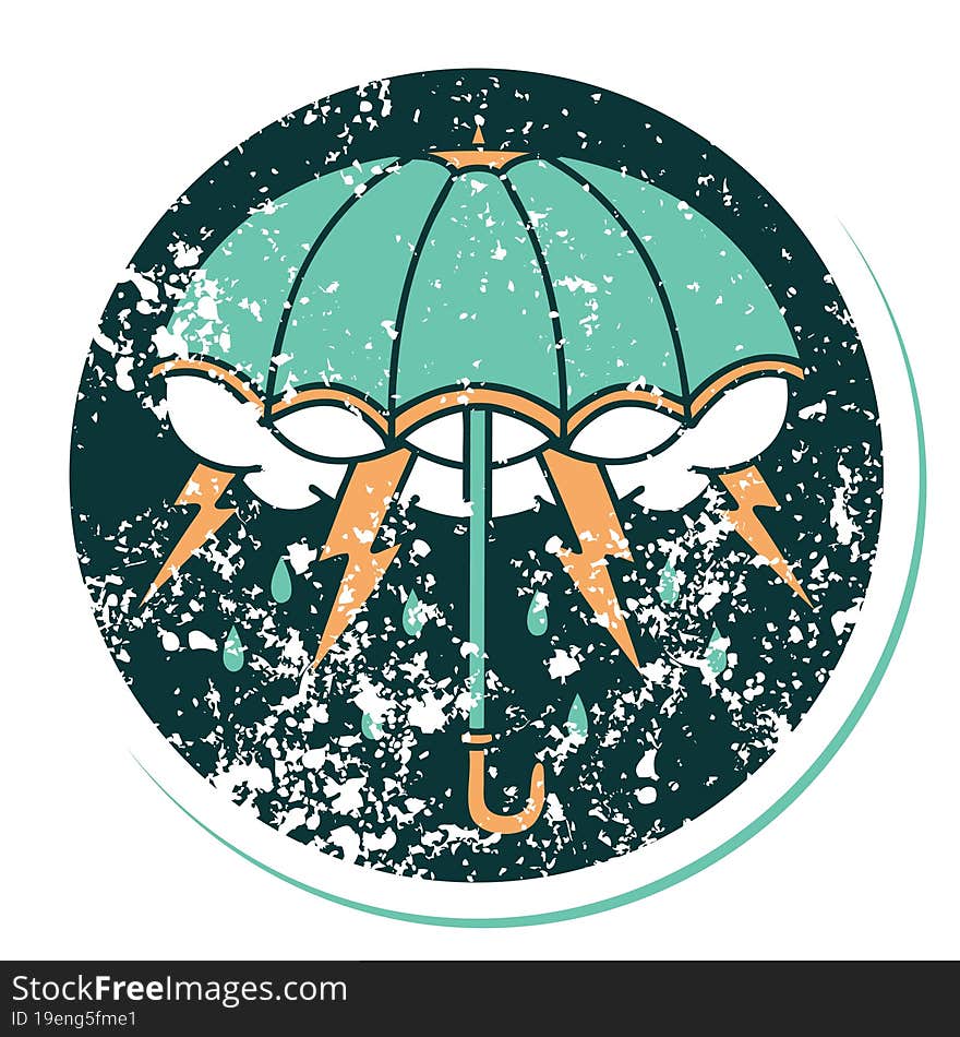 distressed sticker tattoo style icon of an umbrella