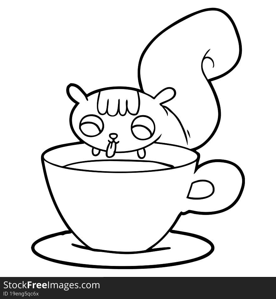 cartoon squirrel drinking tea. cartoon squirrel drinking tea