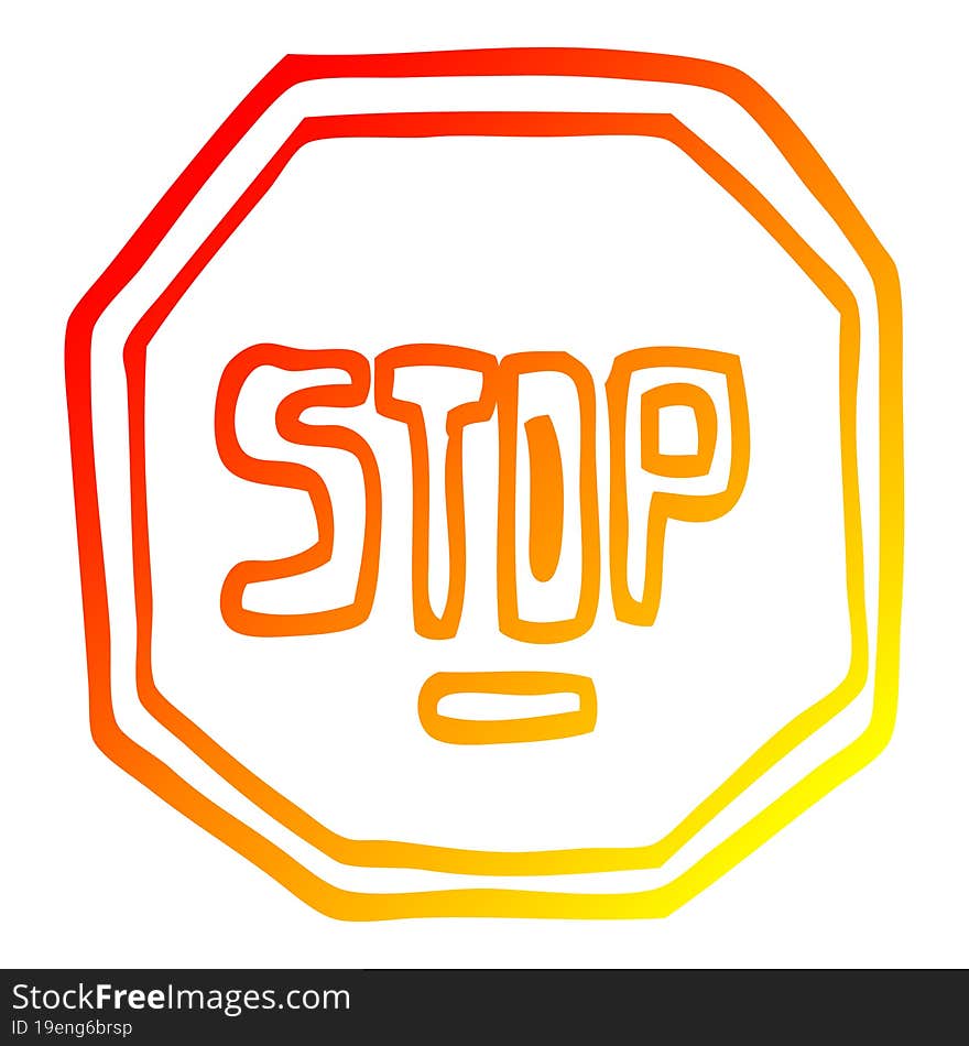 Warm Gradient Line Drawing Cartoon Stop Sign