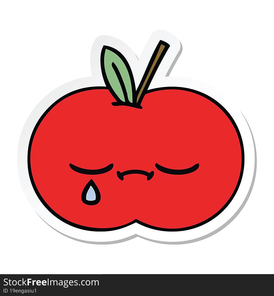 Sticker Of A Cute Cartoon Red Apple