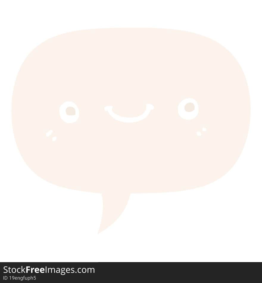 cartoon cute happy face with speech bubble in retro style