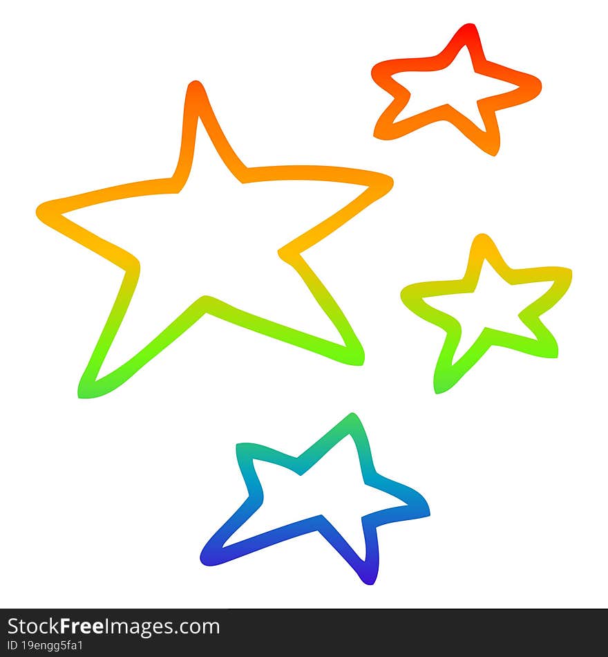 rainbow gradient line drawing cartoon stars