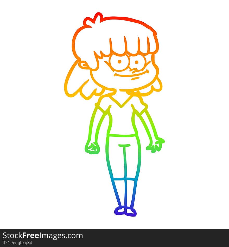 rainbow gradient line drawing cartoon smiling woman