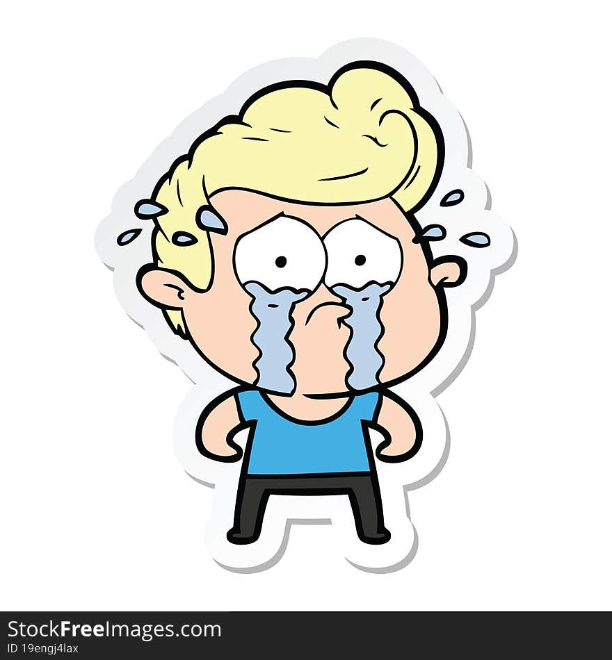 sticker of a cartoon crying man