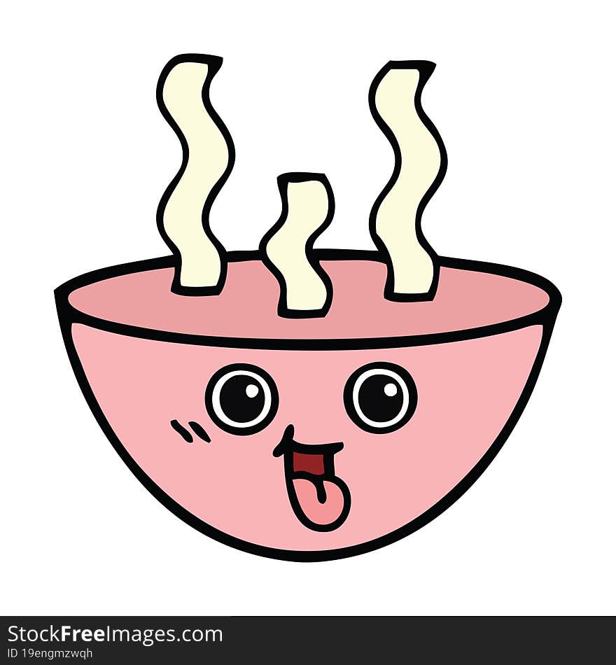 cute cartoon of a bowl of hot soup