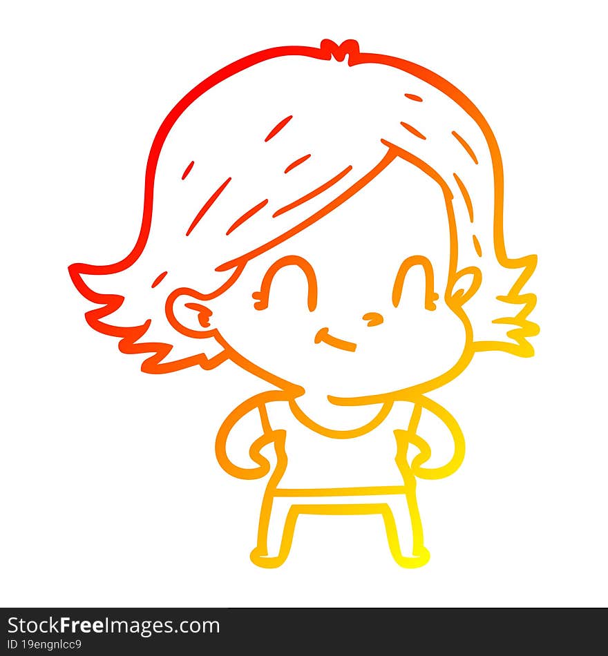 Warm Gradient Line Drawing Cartoon Friendly Girl