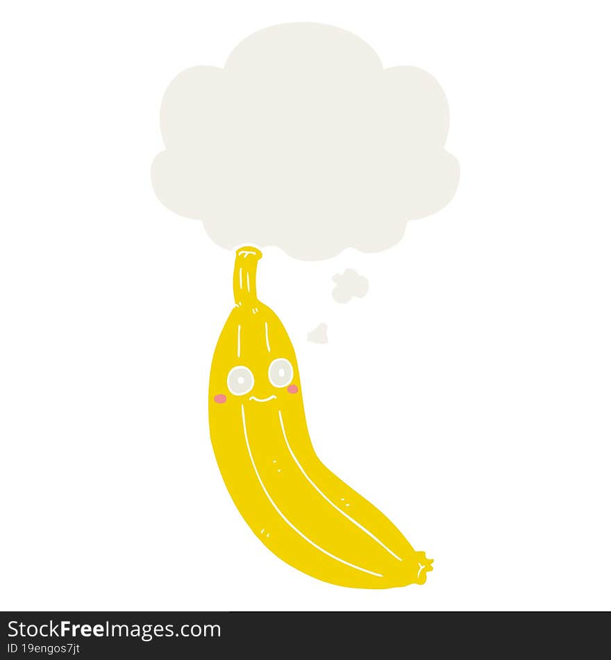 cartoon banana and thought bubble in retro style