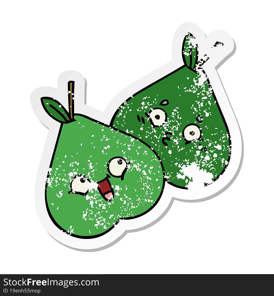 distressed sticker of a cute cartoon pears