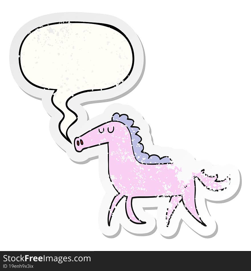 Cartoon Horse And Speech Bubble Distressed Sticker