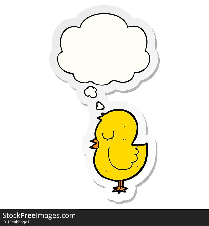 cartoon bird with thought bubble as a printed sticker