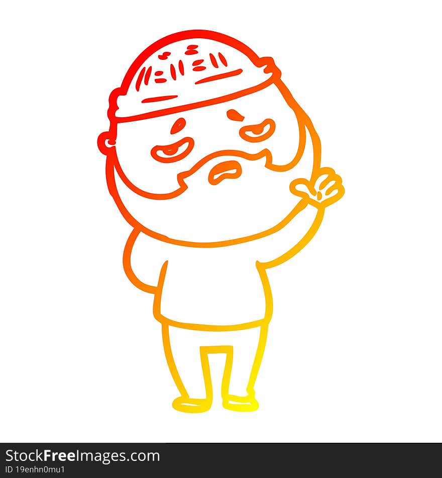 warm gradient line drawing cartoon worried man with beard