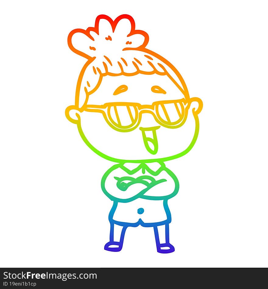 rainbow gradient line drawing cartoon happy woman wearing spectacles