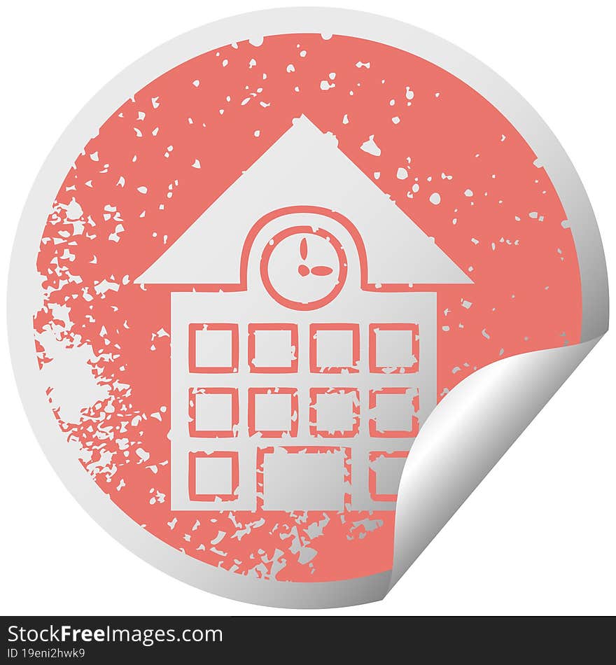 Distressed Circular Peeling Sticker Symbol Town House