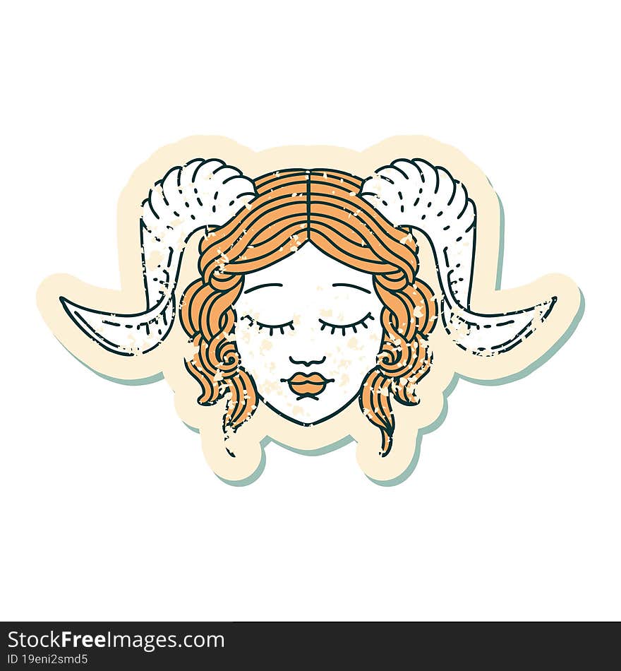 grunge sticker of a tiefling character face. grunge sticker of a tiefling character face