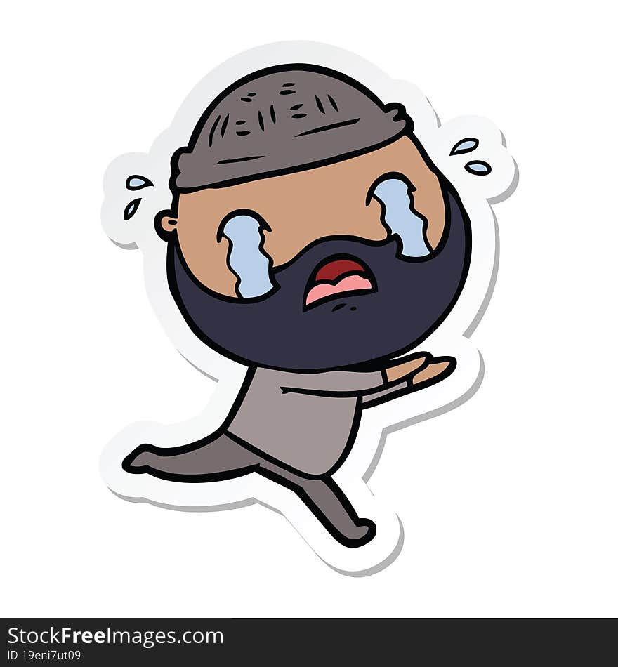 Sticker Of A Cartoon Bearded Man Crying