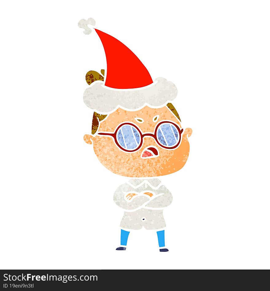 retro cartoon of a annoyed woman wearing santa hat