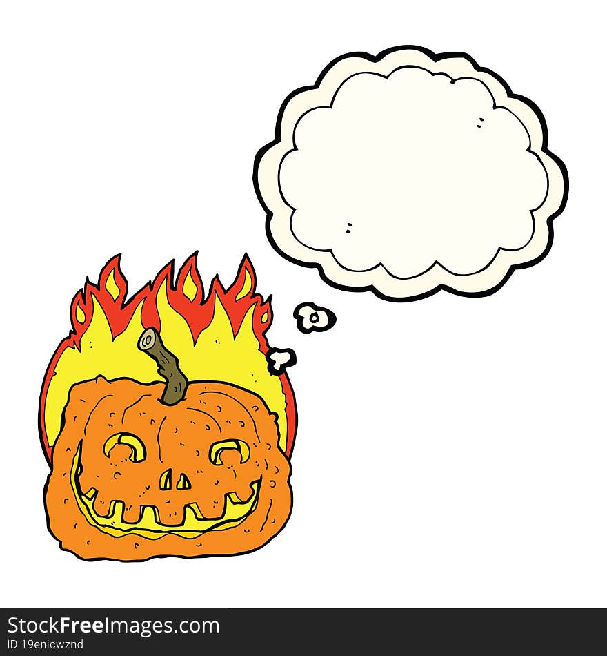 Cartoon Burning Pumpkin With Thought Bubble