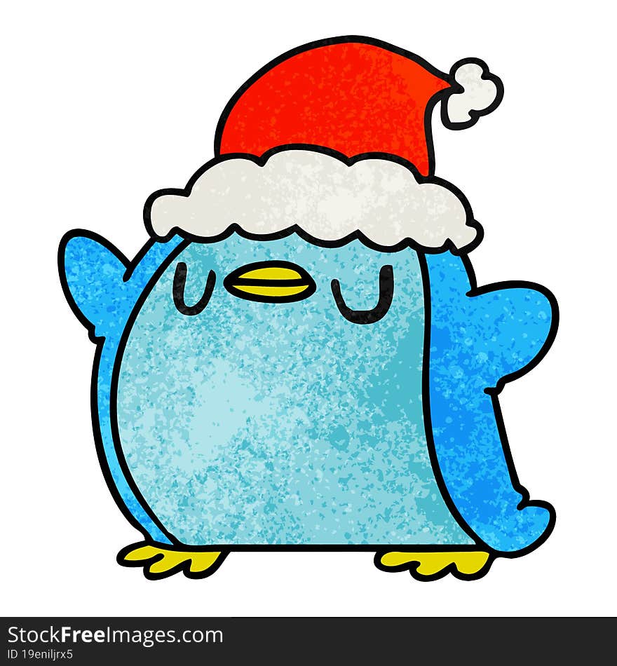 christmas textured cartoon of kawaii penguin