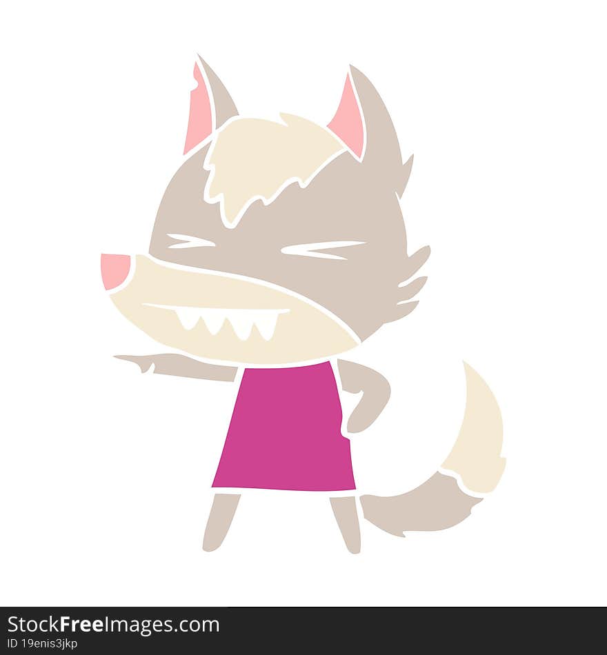 angry wolf flat color style cartoon