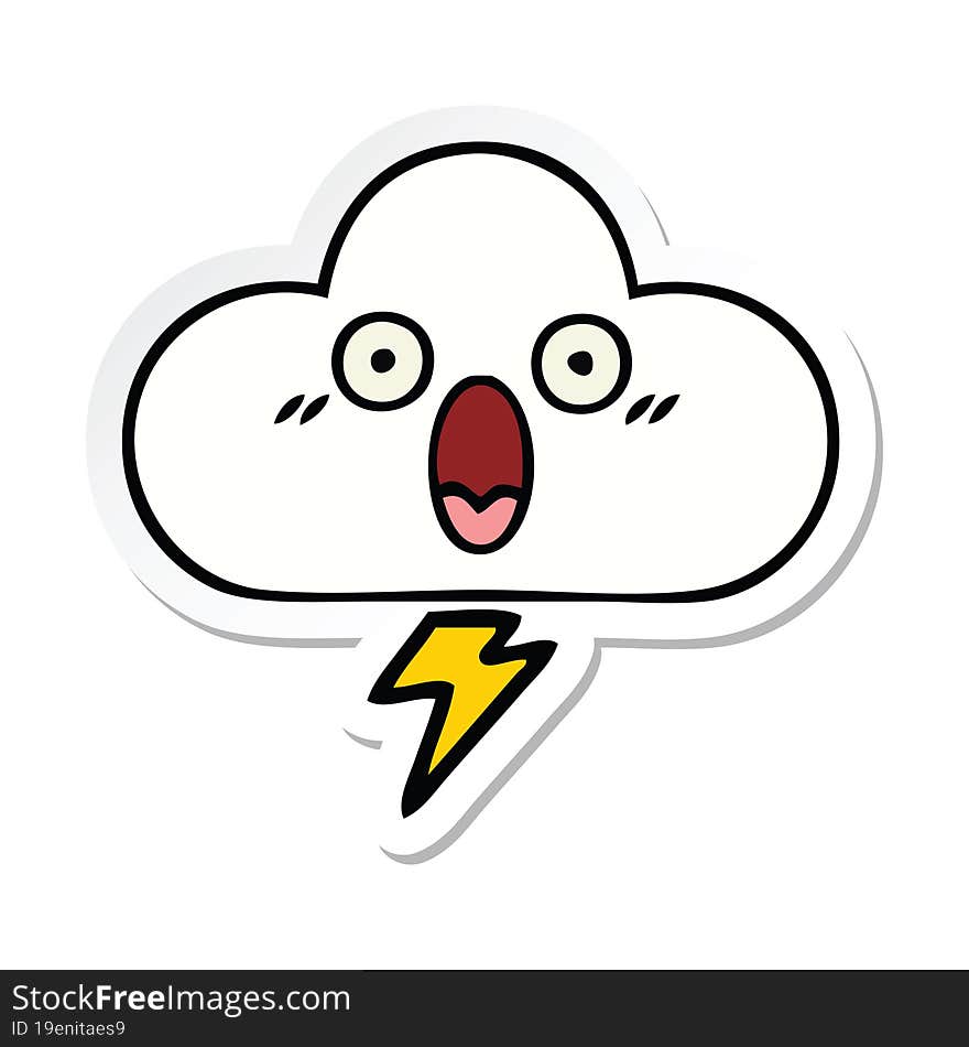 sticker of a cute cartoon thunder cloud