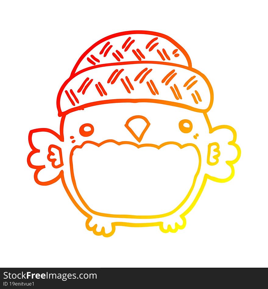 warm gradient line drawing of a cute cartoon owl in hat