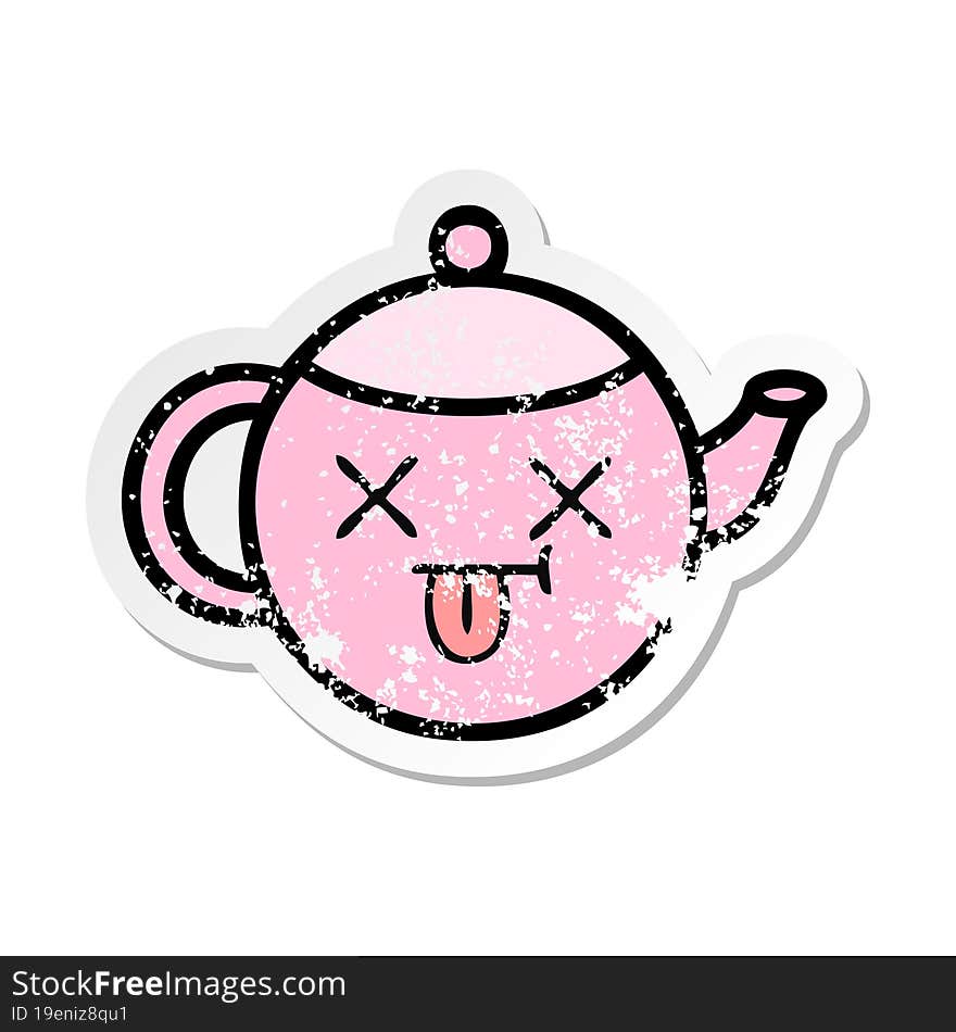 Distressed Sticker Of A Cute Cartoon Teapot