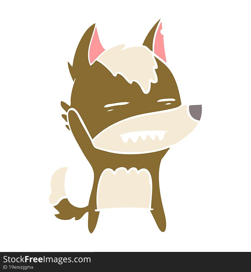 flat color style cartoon wolf waving showing teeth