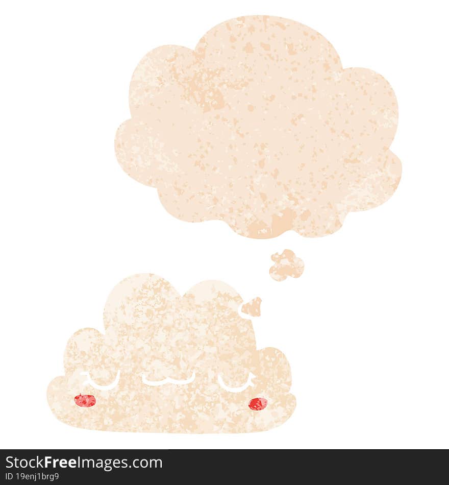 cute cartoon cloud and thought bubble in retro textured style