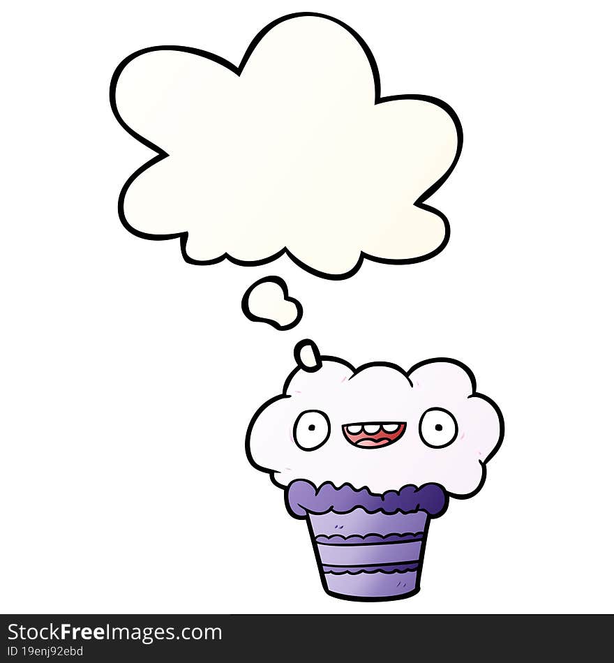 cartoon cupcake with thought bubble in smooth gradient style