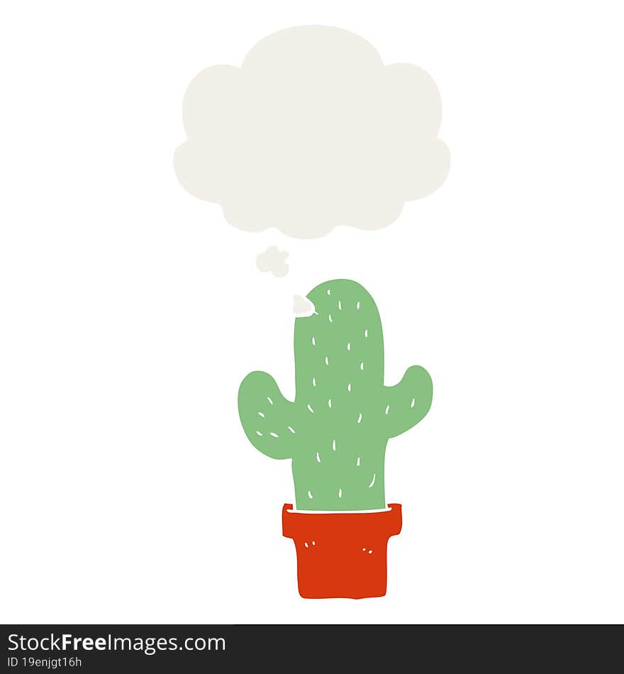 Cartoon Cactus And Thought Bubble In Retro Style