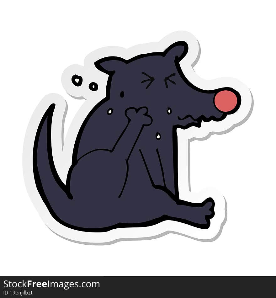 sticker of a cartoon dog scratching