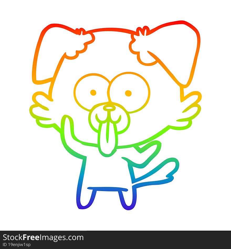 Rainbow Gradient Line Drawing Cartoon Dog With Tongue Sticking Out