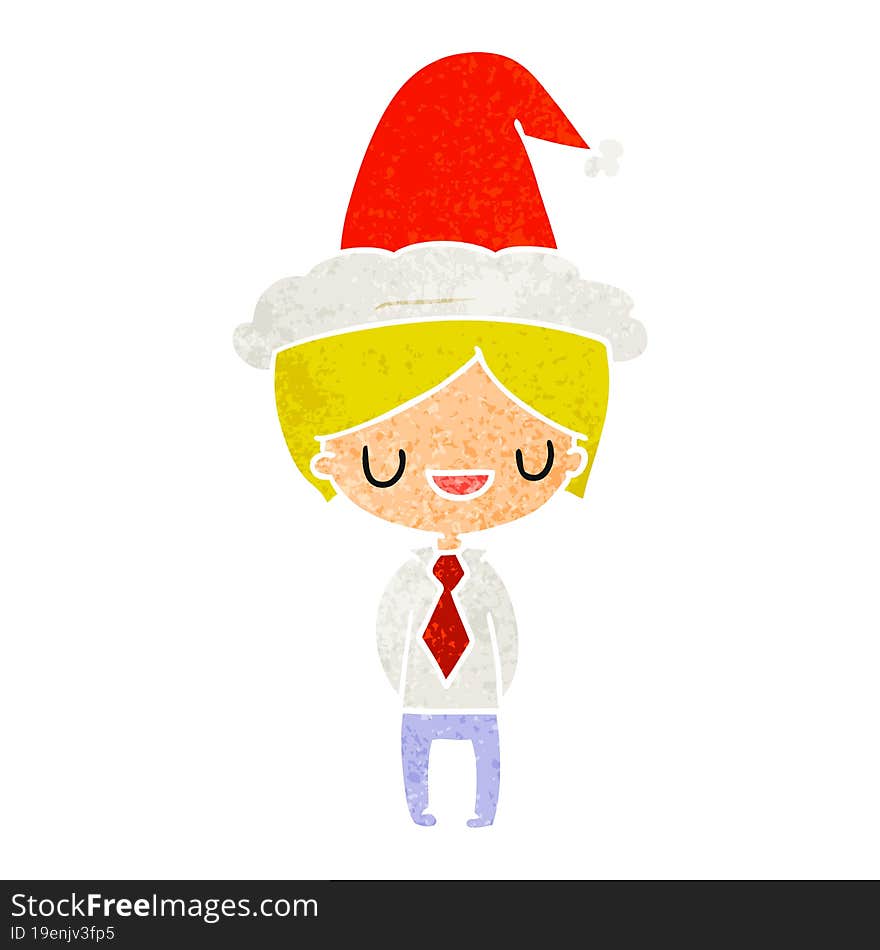 hand drawn christmas retro cartoon of kawaii boy