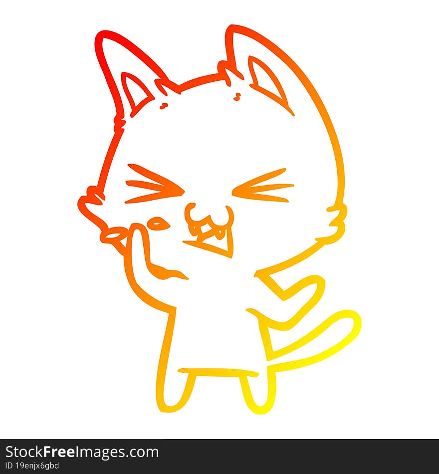 warm gradient line drawing cartoon cat hissing