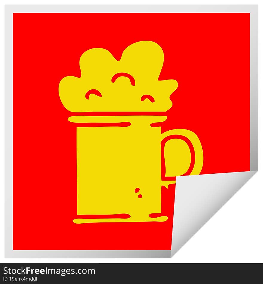 Quirky Square Peeling Sticker Cartoon Tankard Of Beer