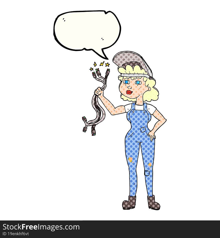 Comic Book Speech Bubble Cartoon Electrician Woman