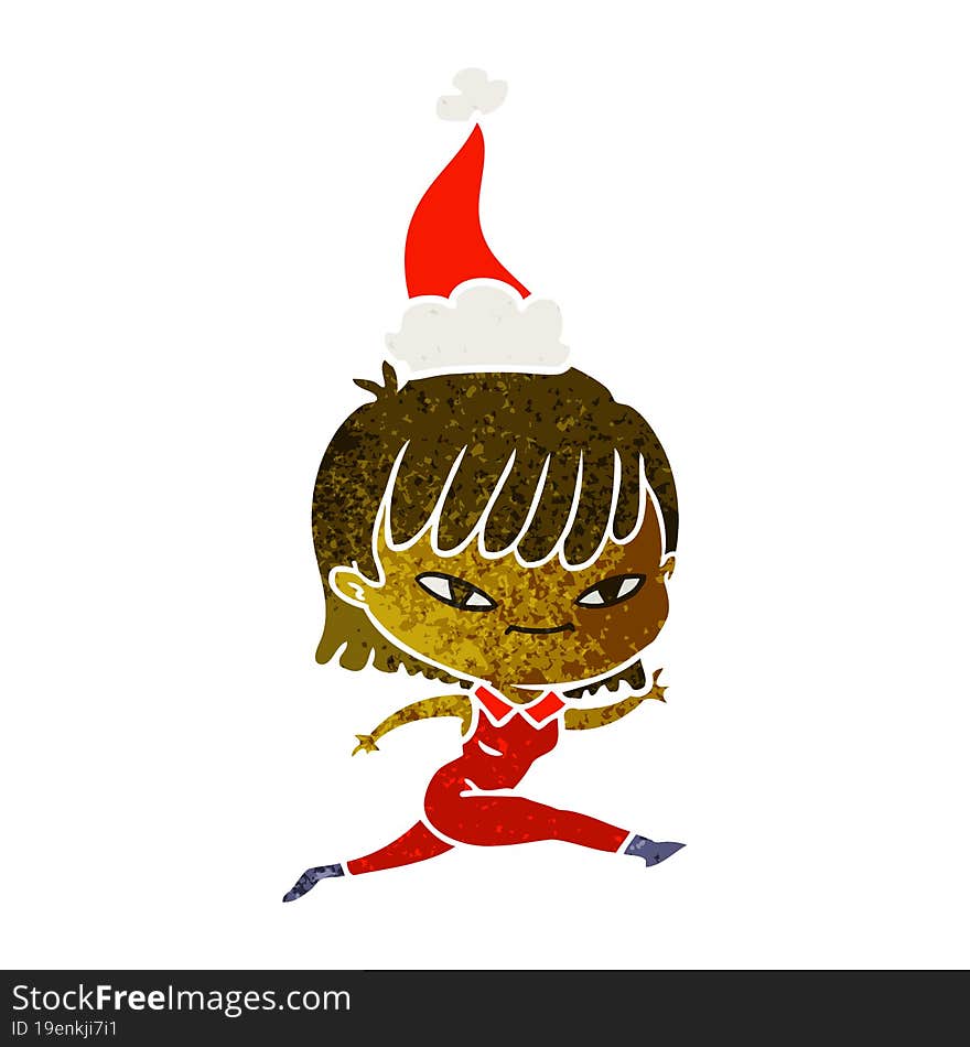 retro cartoon of a woman wearing santa hat